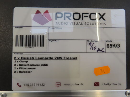 2 stk. Fresnel lamper i Flightcase - DESISTI LEONARDO 2kW