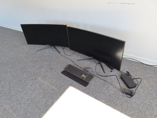 2 stk. 34" curve-monitorer, CEPTER C34PULSEX m. tastatur og dockingstation