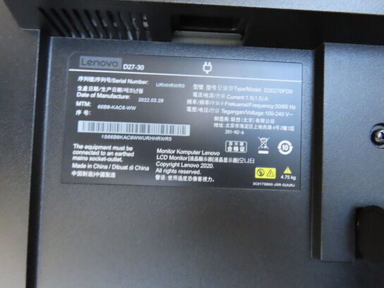 2 stk. 27" monitorer, LENOVO D27-30 m. tastatur og dockingstation