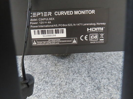 2 stk. 34" curve-monitorer, CEPTER C34PULSEX m. tastatur og dockingstation