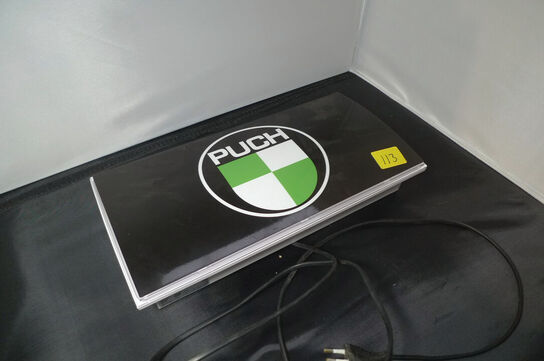 Lille lysskilt m/PUCH logo 11W 230V ca. 34x17cm