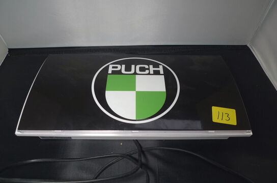 Lille lysskilt m/PUCH logo 11W 230V ca. 34x17cm