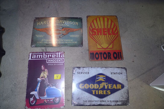 4 stk. retroskilte i metal, ca. 20x30cm