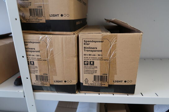 3 fag lagerreoler med div. Rengøringsmidler, rengøringsartikler m.m.