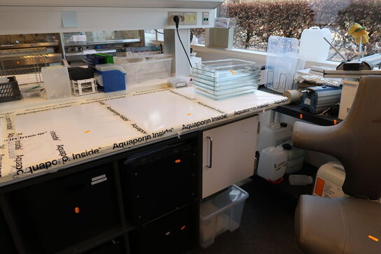 Arbejdsbord med el. hæve/sænke funktion, strømudtag, luftsystem ARMALAB m.m. uden indhold