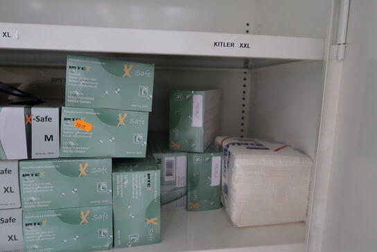 Stålskab med div. Engangshandsker MICROFLEX m.fl.