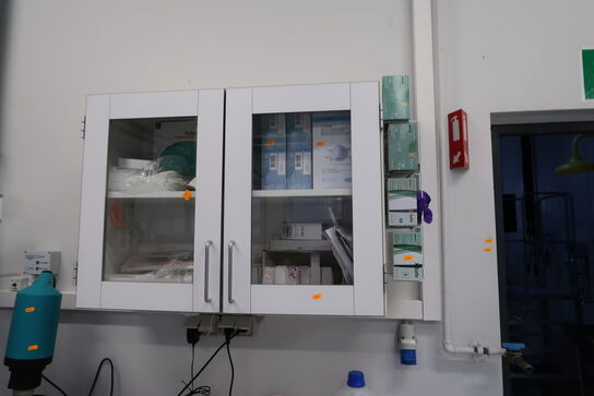 Stålskab med div. Engangshandsker, masker m.m.