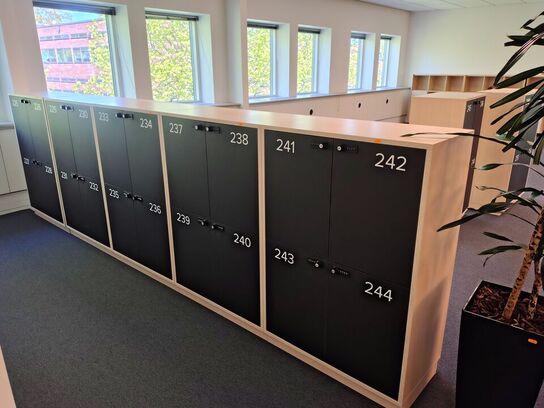 Fem lockers med hver fire rum 