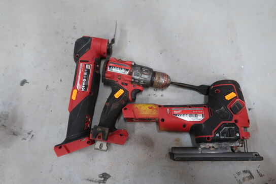 3 stk. akku håndværktøj MILWAUKEE M18 FBJS, M18 FPD3, M18 FMT
