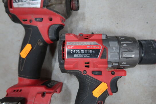 2 stk. akku håndværktøj MILWAUKEE M18 FPD3, M18 FQID