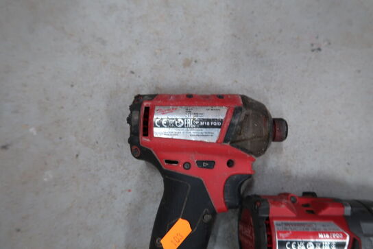 2 stk. akku håndværktøj MILWAUKEE M18 FPD3, M18 FQID