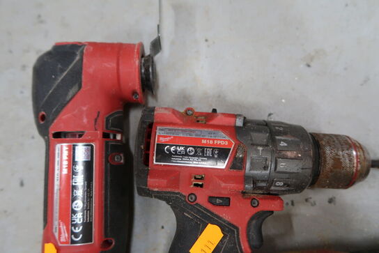 3 stk. akku håndværktøj MILWAUKEE M18 FBJS, M18 FPD3, M18 FMT