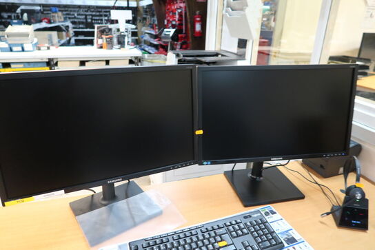 2 stk. computerskærme SAMSUNG, bonprinter, tastatur, mus, computer, headset
