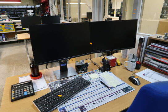 2 stk. computerskærme DELL P2419H, computer, tastatur, mus, computer, headset