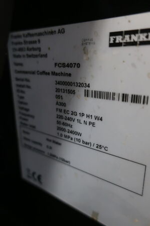 Kaffemaskine FRANKE A300 FCS4070 og kølebeholder