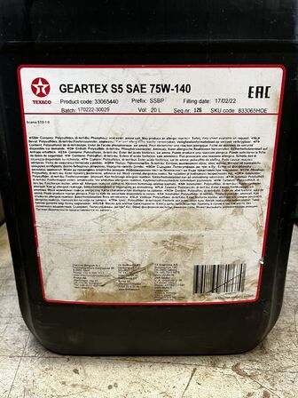 40L olie TEXACO Geartex S5 SAE 75W-140