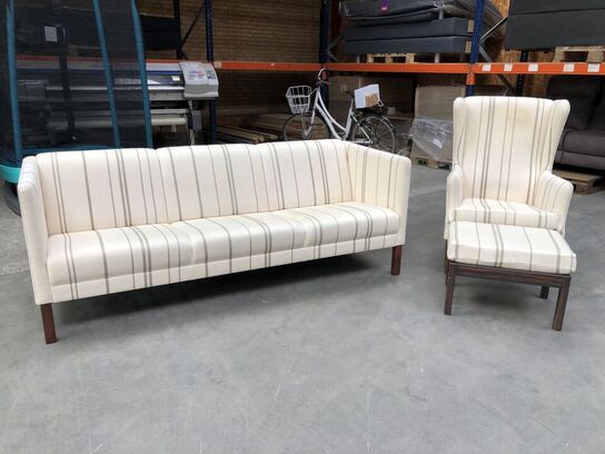 Erik Jørgensen sofa, model EJ 380 samt højrygget lænestol med skammel (MOMSFRI)