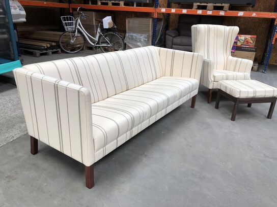 Erik Jørgensen sofa, model EJ 380 samt højrygget lænestol med skammel (MOMSFRI)