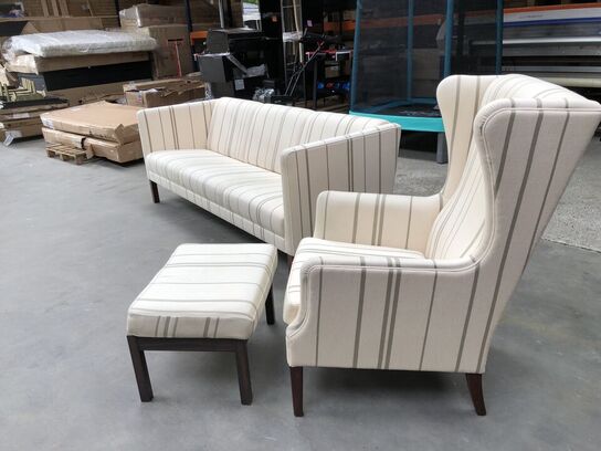 Erik Jørgensen sofa, model EJ 380 samt højrygget lænestol med skammel (MOMSFRI)