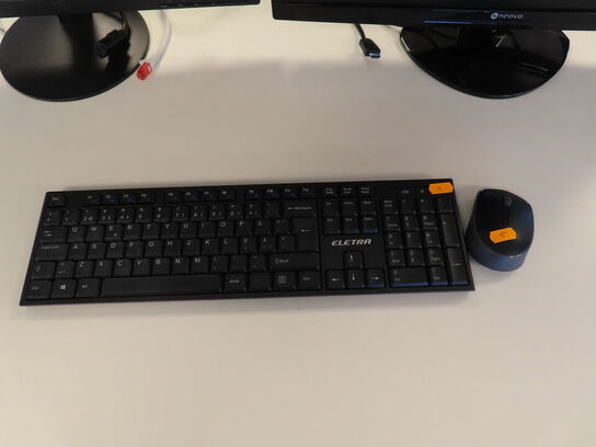 2 stk. monitorer, Neovo L-W24 og Lenovo T2224dA, tastatur og mus