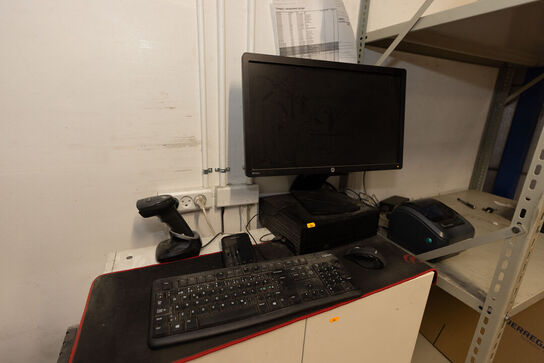 Lagerreol, skab inkl. HP computer og indhold