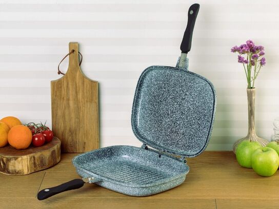 32 cm Grill pande med keramisk marmor sliplet belægning.