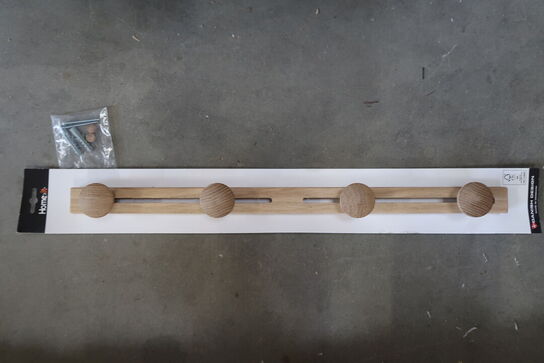 16 stk. Knagerække 4 knopper, 58,5 cm, egetræ