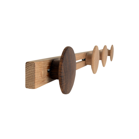 18 stk. Knagerække 3 knopper, 39,5 cm, egetræ