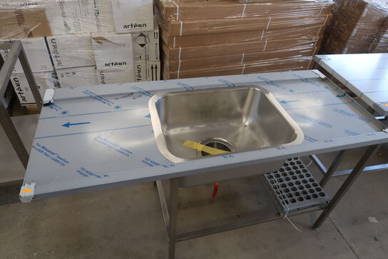 Rustfri stålbord m. vask 160x65xH90cm