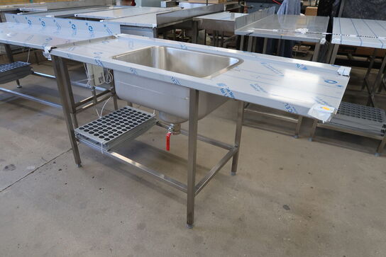 Rustfri stålbord m. vask 160x65xH90cm