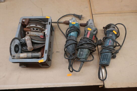 3 stk. vinkelsliber med div. Skiver m.m.