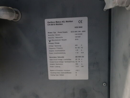 Metalliseringsanlæg OERLIKON ECO ARC 350