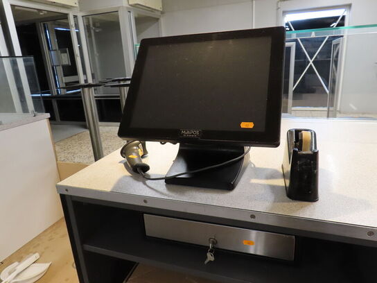 POS terminal med dankortterminal, stregkodescanner og pengeskuffe