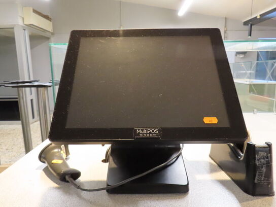 POS terminal med dankortterminal, stregkodescanner og pengeskuffe