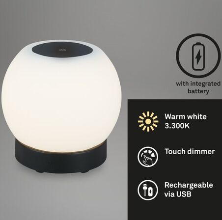 2 stk.Briloner led batteridrevet udendørs bordlampe, ø16 cm, sort(ubrugt)