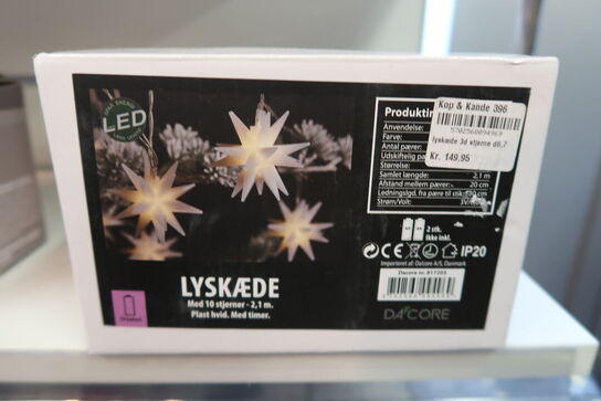 3 pk. Lyskæde 3D stjerner indendørs varm hvid 180 cm