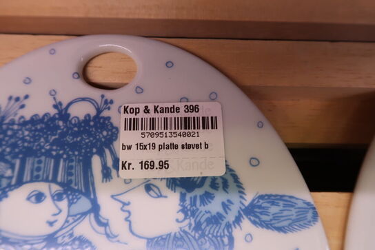 2 stk. Bjørn Wiinblad Platte Oval, Contact, Støvet Blå - 15 X 19 cm