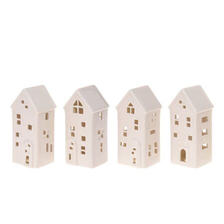 6 stk. Hvidt hus med LED lys porcelæn 16,40 cm assorteret