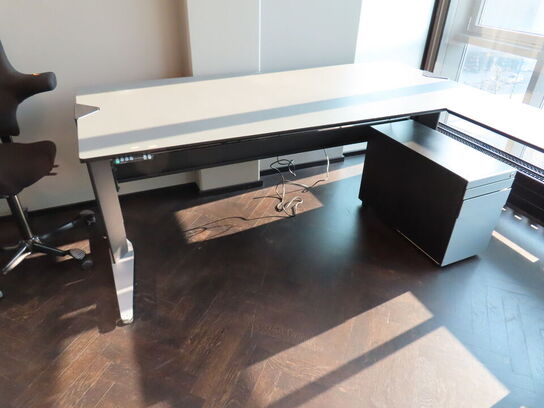El. hæve/sænke skrivebord med sidebord og skuffemodul