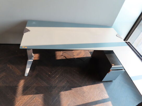 El. hæve/sænke skrivebord med sidebord og skuffemodul