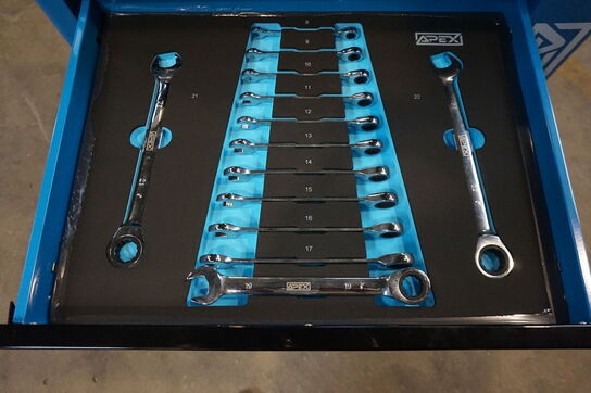 Apex Værktøjsvogn XXL med værktøj og 7 skuffer og skab Blue 