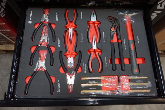 Metallo Værktøjsvogn XXL med værktøj og 7 skuffer og skab 