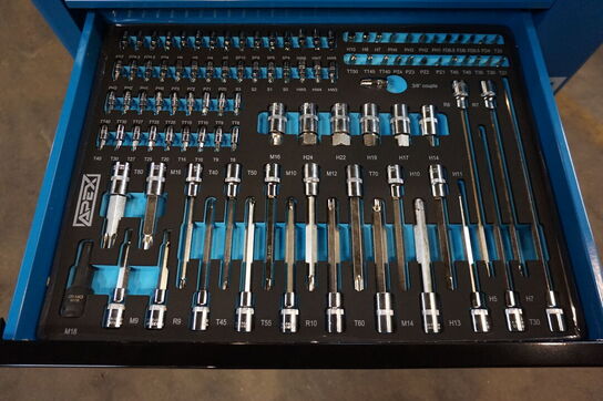 Apex Værktøjsvogn XXL med værktøj og 7 skuffer og skab Blue 