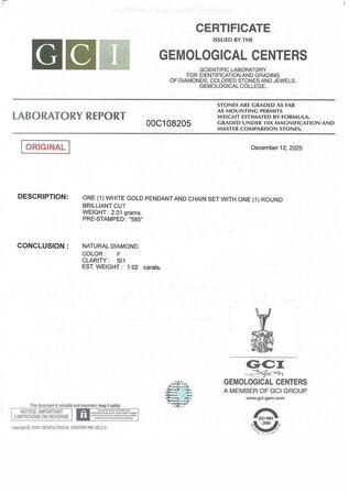 Diamanthalskæde med 1,02 ct. naturlig diamant og 14K hvidguld.