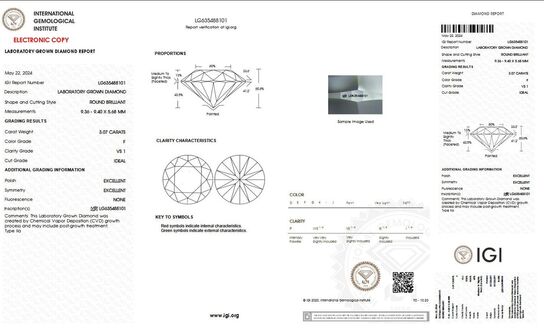 3,07 ct. diamant solitære ring, i 14 kt roseguld (Lab fremstillet). IGI