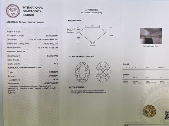 4,02 ct. oval brillant slebet diamantring (Lab. fremstillet)*. IGI