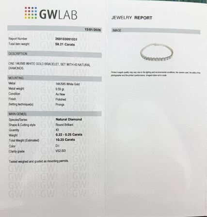 10,25 ct. naturligt diamant tennisarmbånd