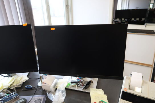 2 stk. computerskærme HP E24u G4, tastatur, mus, headset JABRA m.m.