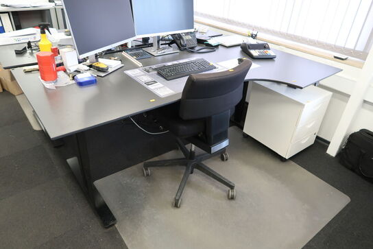 El. hæve/sænke skrivebord uden indhold med kontorsto og skuffemodul