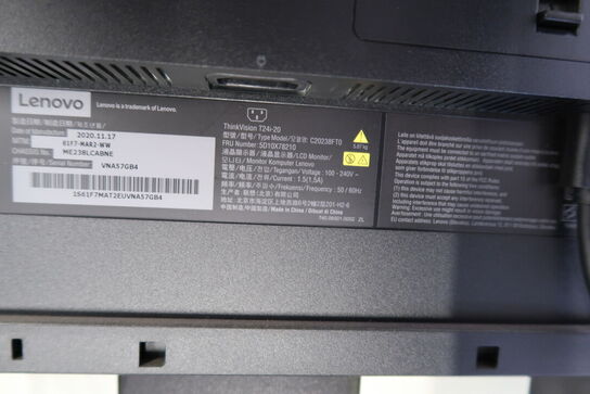 2 stk. computerskærme LENOVO T24i-20, tastatur, dockingstation, mus m.m.